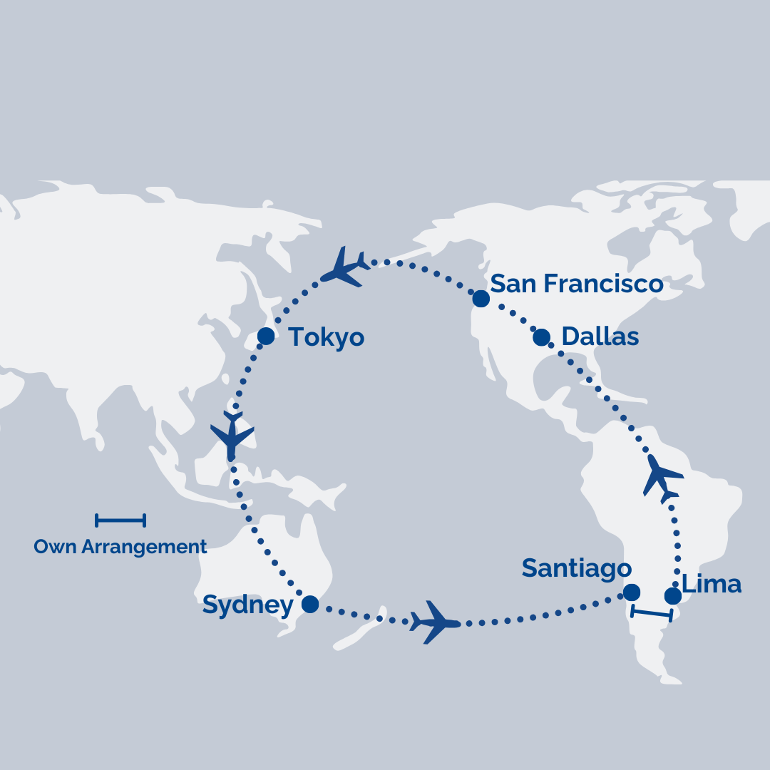 Sydney → Santiago // Lima → Miami [Transit] → Dallas → San Francisco → Tokyo → Sydney