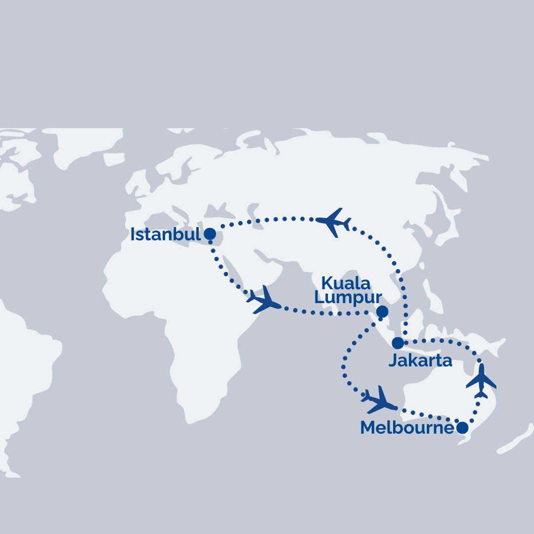 Melbourne → Jakarta → Istanbul → Kuala Lumpur → Melbourne
